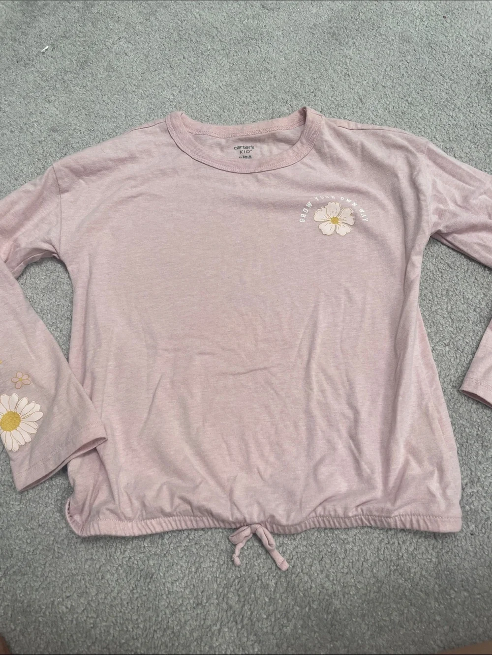 Light Pink Floral Tie-Hem Long Sleeve Tee Girls Size 8/8A